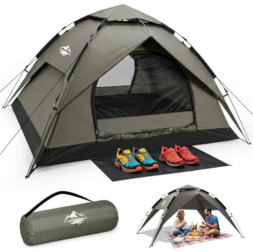 Zelt 2/3/4 Personen Campingzelt Pop Up - 40s Automatik Schnellaufbau, 2-4 Mann Zelte Wasserdicht 3000mm & Winddicht, Doppelwand Kuppelzelt mit Regenschutz, Wurfzelt für Camping