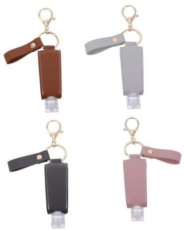 Homoyoyo 4 Stück Flaschendeckel Schlüsselanhänger Etui aus Kunststoff und Pu 30ml Tragbarer Flaschenschutz für Unterwegs und Outdoor Reisefläschchen Zufällige Farbe