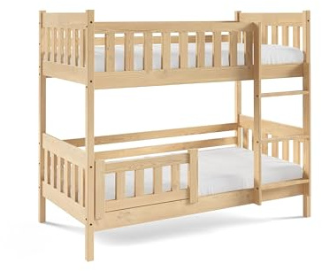 Masseno Etagenbett Lucia 80x160 Kieferfarben, Hochbett mit Treppe, Jugendbett mit Rausfallschutz & Lattenrost, Kinderbett