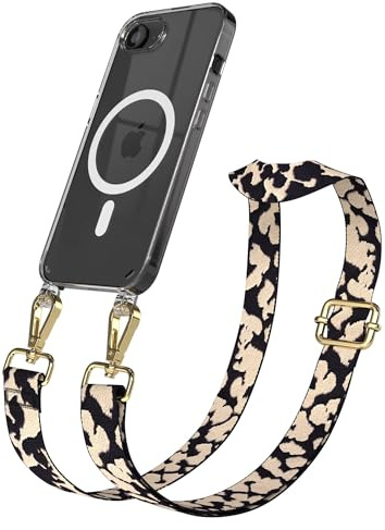 EAZY CASE Handykette - Verstellbares Taschenband kompatibel mit iPhone 16e, Schulterriemen, Handykordel mit Silikon Hülle, Qi Charging kompatibel, Umhängetasche, Taupe Camouflage Gold
