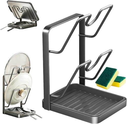 Gahwa Topfdeckel-Organizer, 2026 NEW Topfdeckelhalter, Kitchen Pot Lid Storage Rack, Entworfen für das Halten und das Halten von Utensilien griffbereit (Gray-Double layer)