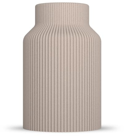 ebenkunst Rabella Vase 15 cm bruchsicher Trockenblumen modern Kreide | Bruchsichere Vase für Trockenblumen & Pampasgras, modernes Rillendesign, Bio PLA, stilvolle Deko, Made in Germany