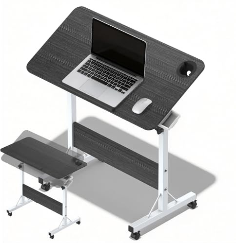 Huracan Beistelltisch Höhenverstellbarer 67–95 cm, Laptoptisch mit Rollen 84x40 cm, Mobiler Computertisch, Stehschreibtisch für Home Office, Sofa & Bett, Schwarz
