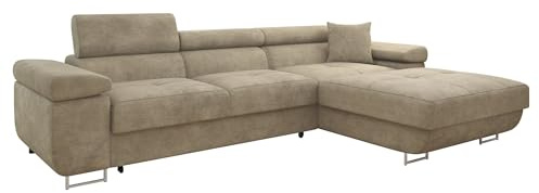 Mirjan24 Ecksofa Torezio Mini mit Bettkasten, Einstellbare Kopfstützen, Bequeme Polsterung, Eckcouch mit Schlaffunktion für Wohnzimmer L-Form Couch mit Bettfunktion (Lumo 30, Seite: Rechts)