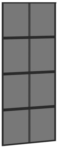 Fisinber Porta scorrevole nera 90 x 205 cm in vetro temperato da 5 mm e telaio in alluminio, design moderno con ammortizzatore silenzioso per porta d'ingresso di casa, ufficio, porta loft, cucina