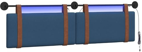 vidaXL Hängendes Kopfteil Mit LED Licht Blau Antikes PU, Moderner rechteckiger Kopfteil, wandmontierbar, Schlichte gepolsterte Schlafzimmer-Deko, ergonomisch und praktisch