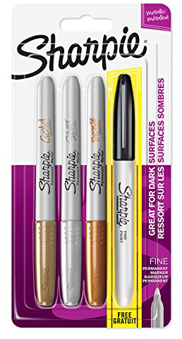 Sharpie Fine Tip Permanent Marker - Assorted Metallic Colours/Black (Pack of 4)