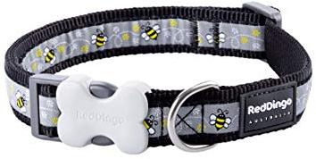Red Dingo Bucklebone Dog Collar Design, Bumble Bee Black, Small 15mm