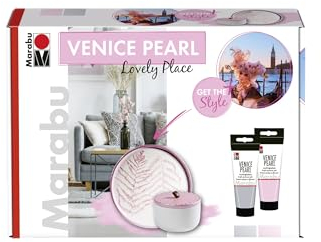 Marabu 1260000000080 - Acryl Perlglanzfarbe im Set, Venice Pearl Lovely Place, auf Wasserbasis, lichtecht, wetterfest, schnell trocknend, 2 x 100 ml Farbe und Pinsel