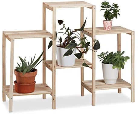 Relaxdays Étagère pour Plantes en Bois Support Pot de Fleurs en escalier décoration, Nature