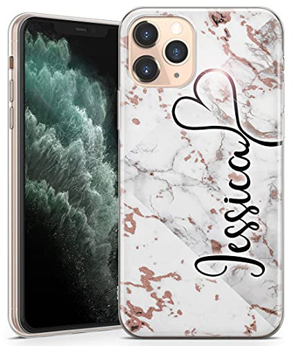 TULLUN Personalised Phone Case for iPhone 6 plus / 6s plus - Clear Soft Gel Custom Cover Rose Gold Marble ET Individual Style Initials Name Text - Heart name