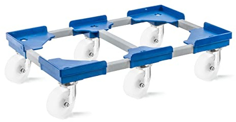 aidB Transportroller Variabel 1x unterteilt für Euroboxen mit 6 Kunststofflenkrollen, Blau, 600x400 mm, variabler Rollwagen zum Transport von Kisten, Praktischer Kistenroller