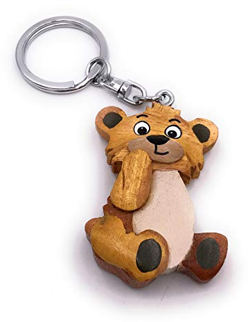 Onwomania - -Bär Teddyär Tier Schlüsselanhänger - Holz Glücksbringer ideal als Geschenk z.B. für den besten Freund, die beste Freundin, Mama - Für Männer, Frauen & Kinder
