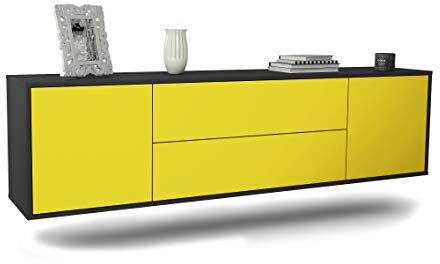 Dekati Lowboard Cincinnati hängend (180x49x35cm) Korpus anthrazit matt - Front Gelb - Push to Open