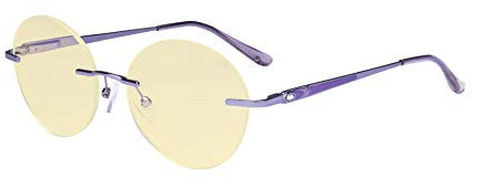 Eyekepper Round Rimless Blue Light Glasses - Ladies Computer Reading Glasses with Yellow Tint Filter Lens for Women Anti Screen Glare Blocking Digital UV Rays - Purple +1.50