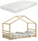 [en.casa] Kinderbett + Matratze mit Lattenrost und Gitter 90x200cm Hausbett Holz Bettenhaus Bett Jugendbett