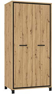 Kleiderschrank Trondheim TDHS821 Schrank, 2 Türiger Drehtürenschrank mit Kleiderstange und Einlegeboden