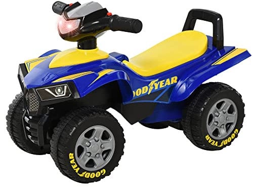 HOMCOM Baby Quad Bike Kids Ride On Car Goodyear Licensed Walker Foot To Floor Slider NO POWER w/Lights Horn Storage Blue for 18-36 Months