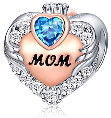 FOREVER QUEEN März Geburtsstein Mutter Charm Bead für Armband 925 Sterling Silber Liebe Herz Mum Charms Anhängerfür Armband, Beste Geburtstagsgeschenk für Mama mit Schmuckschatulle