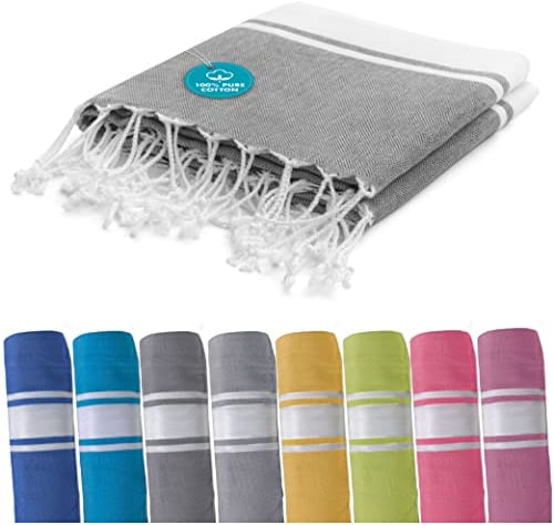 Twinzen - Fouta Badetuch groß 100x200 cm Dunkelgrau - 100% Baumwolle Oeko-TEX - Luxus Strandtuch XXL - Hamamtuch groß - Saunatuch hochwertig - Handtuch Wellness Badtextilien
