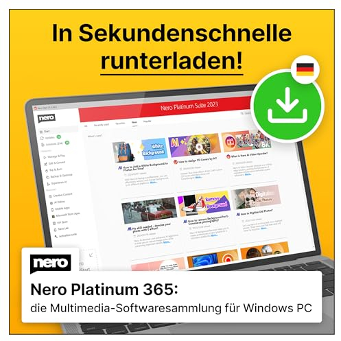 Nero Platinum 365 | Bild, Video, Musik verwalten, Schneiden & Streamen, Rippen, Brennen, Datensicherung & -rettung, PC Tuning | Win 11/10/8/7 | 1 Gerät | Jahreslizenz | Aktivierungscode per Email