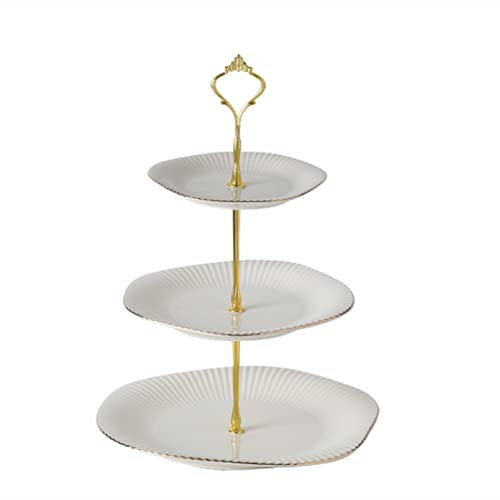 Bellairis 3 Tier Ceramic Cupcake Stand, Cake Display Stand, Porcelain Afternoon Tea Dessert Tree Tower for Wedding Birthday Tea Party Food Server Display (white, shell)