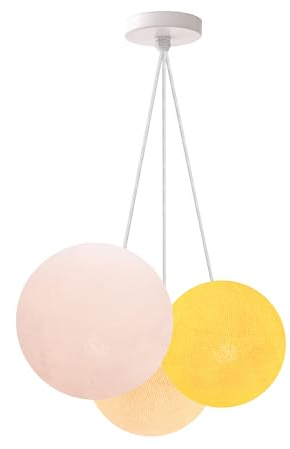 CREATIVECOTTON Dreistrahlige höhenverstellbare LED Hängelampe mit handgearbeiteten Kugeln aus Baumwolle (Sunshine - 3-flammig)