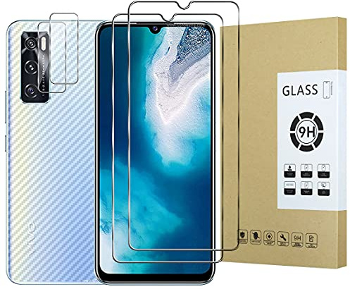 E-Hamii Protecteur D'écran Compatible avec Vivo Y70 [2 Pièces] + Caméra Arrière Protecteur [2 Pièces] Verre Trempé 9H [Résistant aux Rayures,Sans Bulles] [Transparente]
