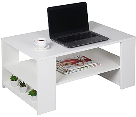RICOO Couchtisch mit Stauraum Wohnzimmertisch Holz WM090-WM Coffee Table 72 x 50 x 50 cm Sofatisch modern Tisch für Couch klein Weiß-Matt