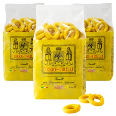 Terre Dei Trulli Taralli Pugliesi Curcuma E Zenzero 3 confezioni da 250g | Taralli Artigianali Per Uno Snack Veloce E Gustoso, Snack Salati, Made In Italy
