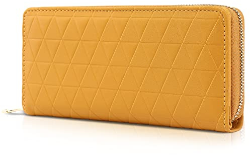 TANTOMI Geldbörse Damen groß im Langformat, Geldbeutel mit Exklusiven Prägungen auf Synthetisches Leder, Portemonnaie mit RFID, und mit Reißverschluss Druckknopf und vielen Fächern.