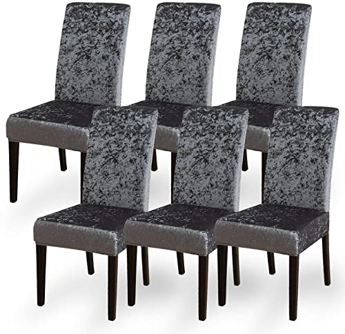 Aisprts Stuhlhussen Velvet Esszimmer Stuhlbezüge Abnehmbare Waschbare Stretch Stuhlhussen 6er Set für Zuhause, Küche, Bar, Hotel, Hochzeit, Zeremonie, Restaurant, Party, B1 Samt Grau