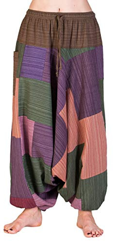 PANASIAM Aladinhose Damen & Herren - Haremshose Unisex - Pumphose Baumwolle | grob gewebt mit Linienstruktur, weiter Schnitt für Yoga, Alltag & Reise, elastischer Bund und große Tasche, tiefer Schritt