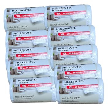 Müllbeutel Premiumline - Besonders reißfest und wasserdicht - Mit Trage-Griff/Henkel (10 Liter, 10er Pack)