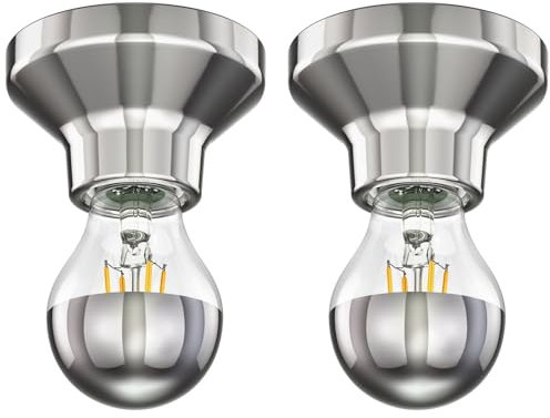 ledscom.de 2 Stück LED Deckenleuchte Elektra Porzellan silber inkl. E27 Kopfspiegel Lampe 461lm warm-weiß