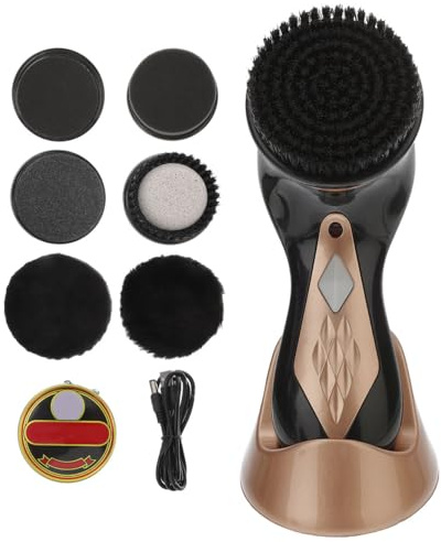 SOLUSTRE Electric Shoe Shine Kit with 7 Brush Heads Portable Handheld Shoe Cleaner for Leather Shoes Bags Sofa Car Mats Fast Cleaning and Polishing