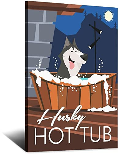 Husky Hot Tub Vintage-Reise-Poster auf Leinwand, Kunst, Wanddekoration, Poster, Bild, Poster, Geschenk, 20 x 30 cm