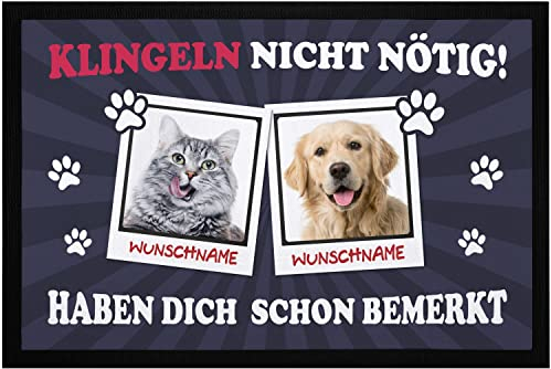 SpecialMe® Fußmatte mit eigenem Haustier selbst gestalten personalisiert mit Name Foto Geschenk für Haustierbesitzer 2 Bilder schwarz 60x40cm