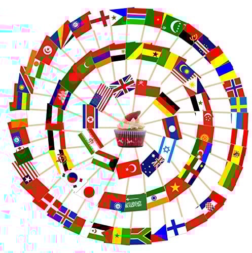 AhfuLife 100PCS Cure-dent du Monde, Pic Drapeau de 100 Pays Mixtes pour Topper de Coupe, Cure Dent pour Euro Football Match Coupe du Monde Cocktail Bar JO Décoration