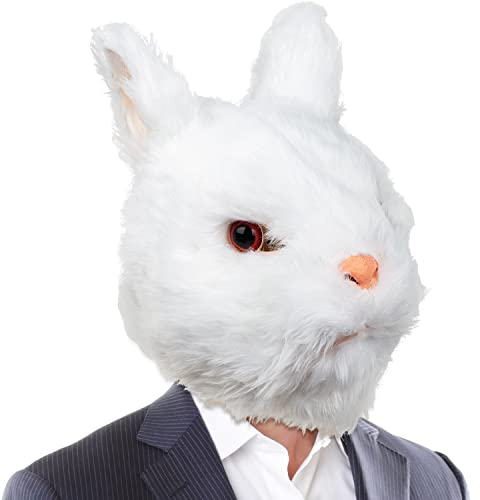 CreepyParty Weißer Hase Maske Niedlicher Hasenkopf Tier Latex Voller Kopf Realistische Masken Kostüm für Halloween Karneval Ostern