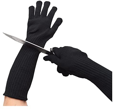 PAKLIF Schnittfeste Handschuhe 1 Paar Lange Anti-Cut-Arbeitshandschuhe Metall-Edelstahl-Drahtschnittfeste Handschuhe Anti-Messer-Taktische Metzger-Schutzhandschuhe Sicherheitsarbeitshandschuhe