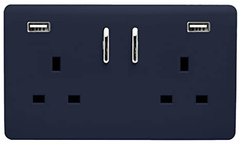 Trendi 2 Gang Artistic Modern Glossy 13 Amp 2 x 3.1mA USB Switched Plug Socket Navy