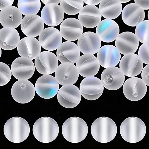 Abeillo 8 mm/6 mm Glasperlen Weiß Runde Lose Perlen, 110 Stück Mattierte Glitzerperlen zum Auffädeln, Kristall Schmuckperlen, Lichtbrechendes Leuchten, für DIY Halsketten Ohrringe Schmuck Basteln