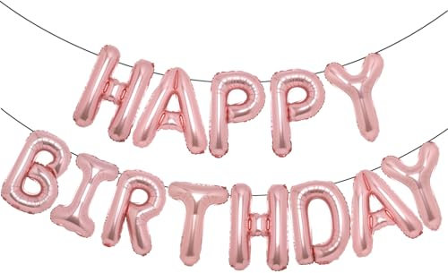 ACCEVO Bannière de Joyeux Anniversaire Rose Gold 16 Inch Foil Letters Balloons Ballon de Joyeux Anniversaire pour Enfants, Enfants, Adultes, Garçons et Filles Décorations d'Anniversaire