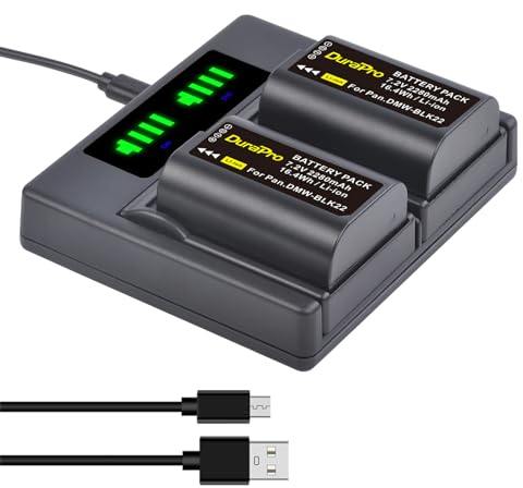 DuraPro 2Pcs 2280mAh DWM-BLK22 Battery Akku+ LED Dual USB Charger with Type C Port for Panasonic DMW-BTC15 Lumix DC-GH5 II DC-GH6 DC-S5 G9 GH5 GH5S Cameras