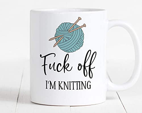 Top Banana Gifts F*** Off I'm Knitting- Funny Rude 11 Ounce White Ceramic Coffee Or Tea Mug Cup Tasse