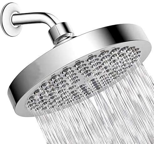 Fixed Shower Head Replacement, 6 Inch High Pressure Rain Shower Head with Chrome Look, Silicone Nozzles Luxury Bathroom Shower Head