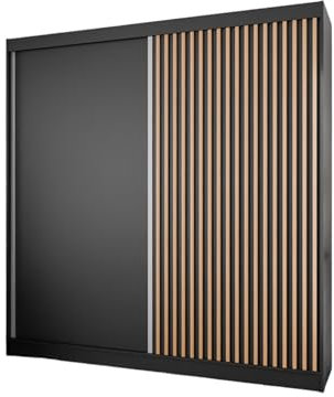 MargaretHadas24 Kleiderschrank Lili mit Lamellen inklusive 2 Schiebetüren Schwebetürenschrank Kleiderstange Garderobe Schrank (schwarz, schwarz, Lamelle wotan, 200 cm)