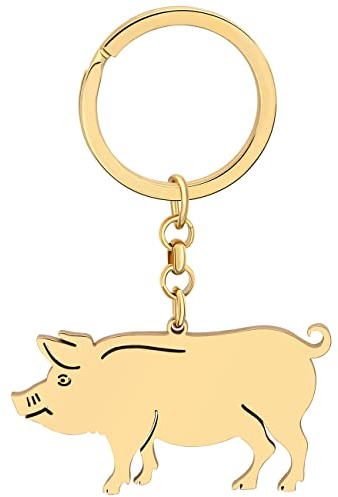 BAMAY Nettes Schwein Schlüsselanhänger Edelstahl Herz Paar Schlüsselanhänger Schwein Geschenke für Schweineliebhaber Frauen Mädchen Autoschlüssel Schmuck (Vergoldet)
