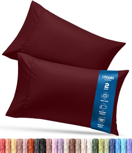 Utopia Bedding Standard Pillow Cases - 2 Pack - Envelope Closure - Soft Brushed Microfiber Fabric - Shrinkage and Fade Resistant Pillow Covers 20 X 26 Inches (Standard, Burgundy)